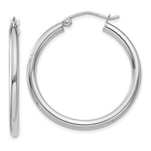 2.5mm x 30mm 14k White Gold Classic Round Hoop Earrings